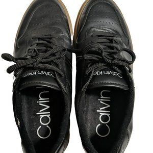 Calvin Klein Men's Shoes Ailan Leather Sneakers lace-up front Black Size 10.5